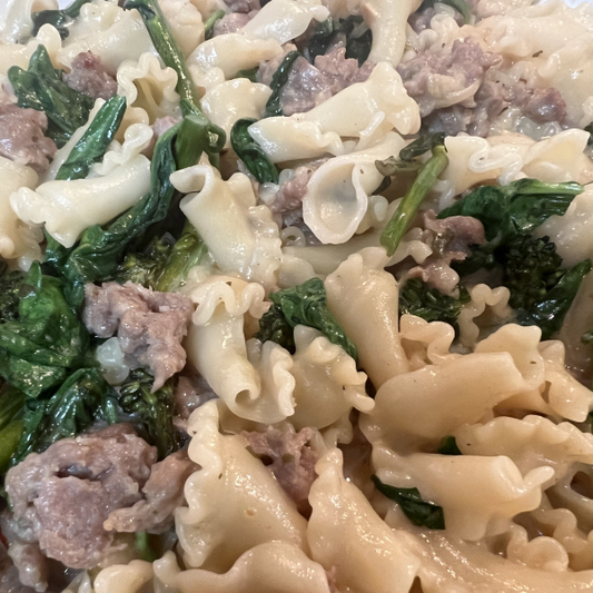Trumpet Pasta with Creamy Sausage Ragu & Baby Spinach