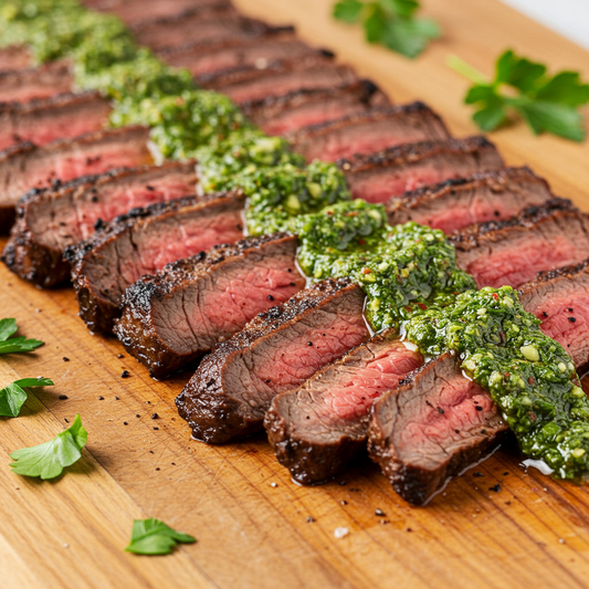 Coffee-Rubbed Skirt Steak with Cheater's Pesto Chimichurri
