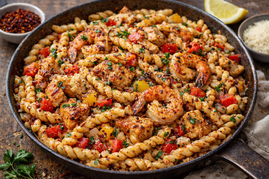 Cajun Aleppo Chicken & Shrimp Busiate Pasta