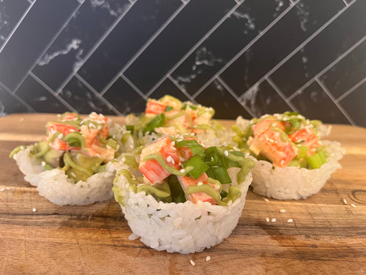 California Sushi Cups with Creamy Wasabi Avocado Drizzle