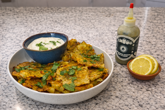 Crispy Zhoug Smashed Potatoes with Lemon Garlic Labneh