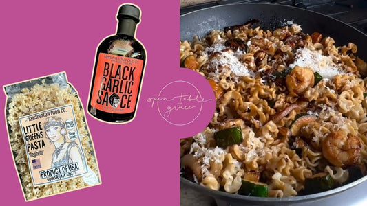Black Garlic Pasta with Shrimp and Ingredients